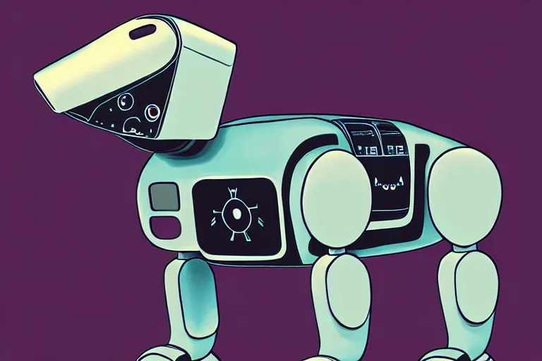 Prompt: a ( ( ( ( ( ( ( robot dog ) ) ) ) ) ) ) illustration by aaron miller!!!!!