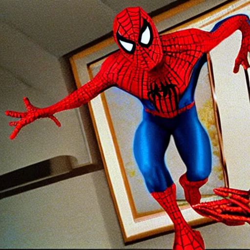 Prompt: film still of Spiderman in Fear and Loathing in Las Vegas (1998)