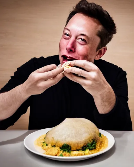 Image similar to a portrait of elon musk eating idli, highly detailed, trending on artstation, bokeh, 9 0 mm, f / 1. 4