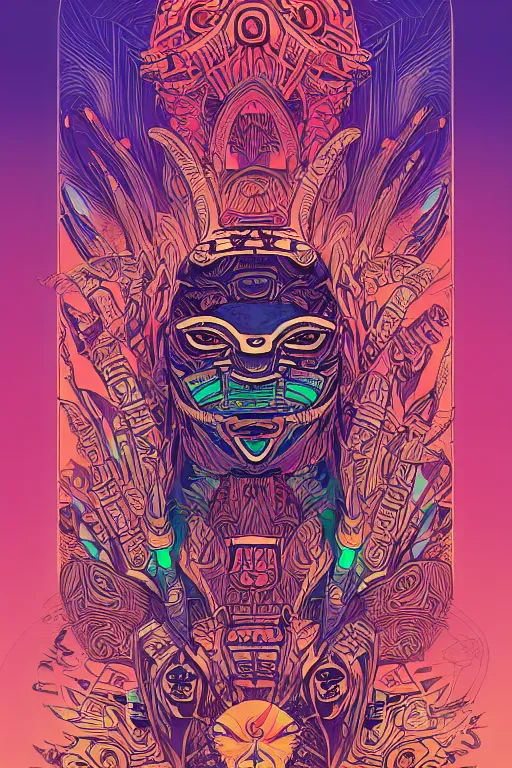 Image similar to totem animal tribal chaman vodoo mask feather gemstone plant video game illustration vivid color borderlands and by feng zhu and loish and laurie greasley, victo ngai, andreas rocha, john harris radiating a glowing aura