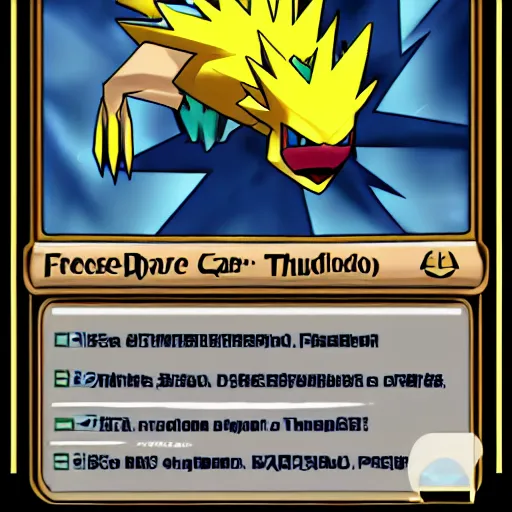 Image similar to zapdos サンダー Thunder Zapdos Zapdos https://archives.bulbagarden.net/media/upload/thumb/e/e3/145Zapdos.png/1200px-145Zapdos.png