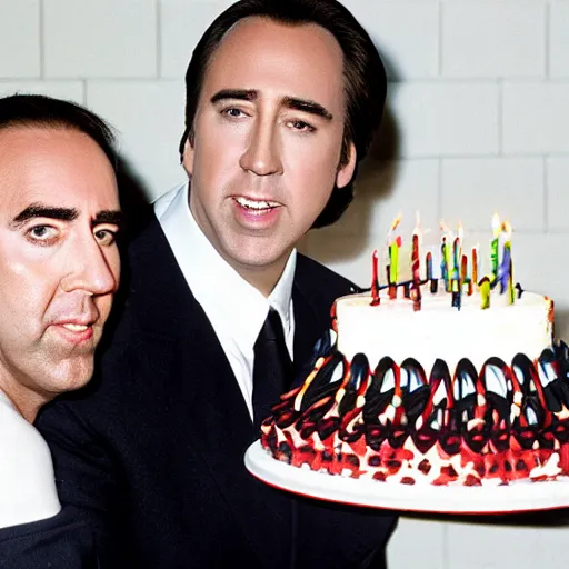 Image similar to nicholas cage holding a birthday cake