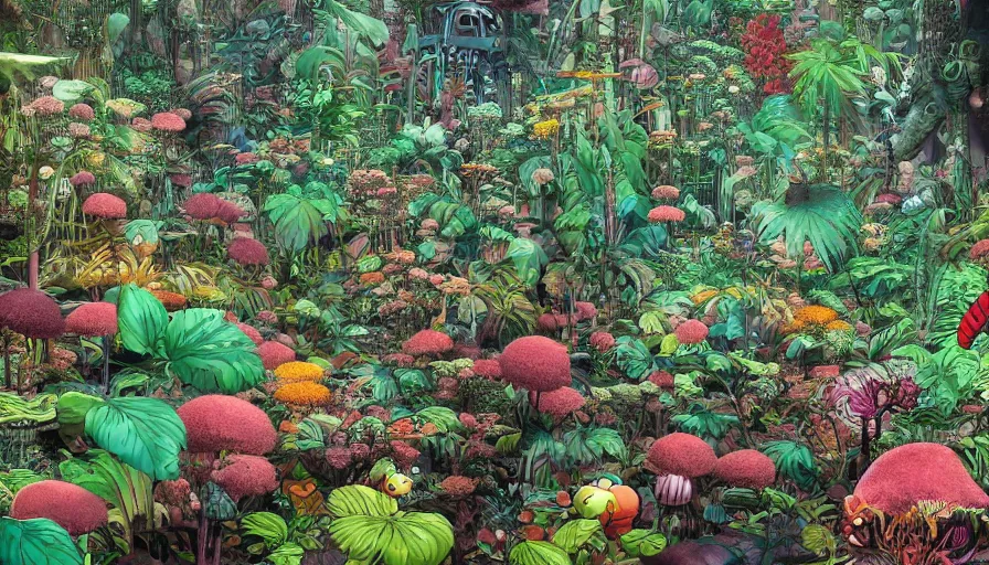 Image similar to flowery jungle by shigeru mizuki, hyperdetailed, artstation, cgsociety, 8 k