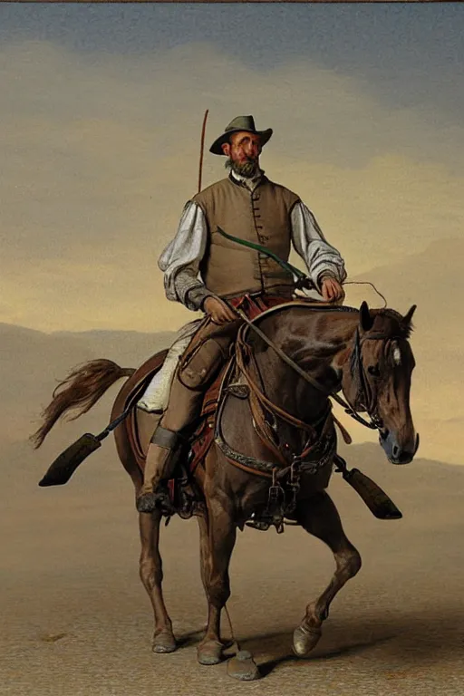 Image similar to a man riding a horse with wheels wagon!!!!!!!!!!!!!! by chris mcgrath and greg rutowski, muted colors, detailed