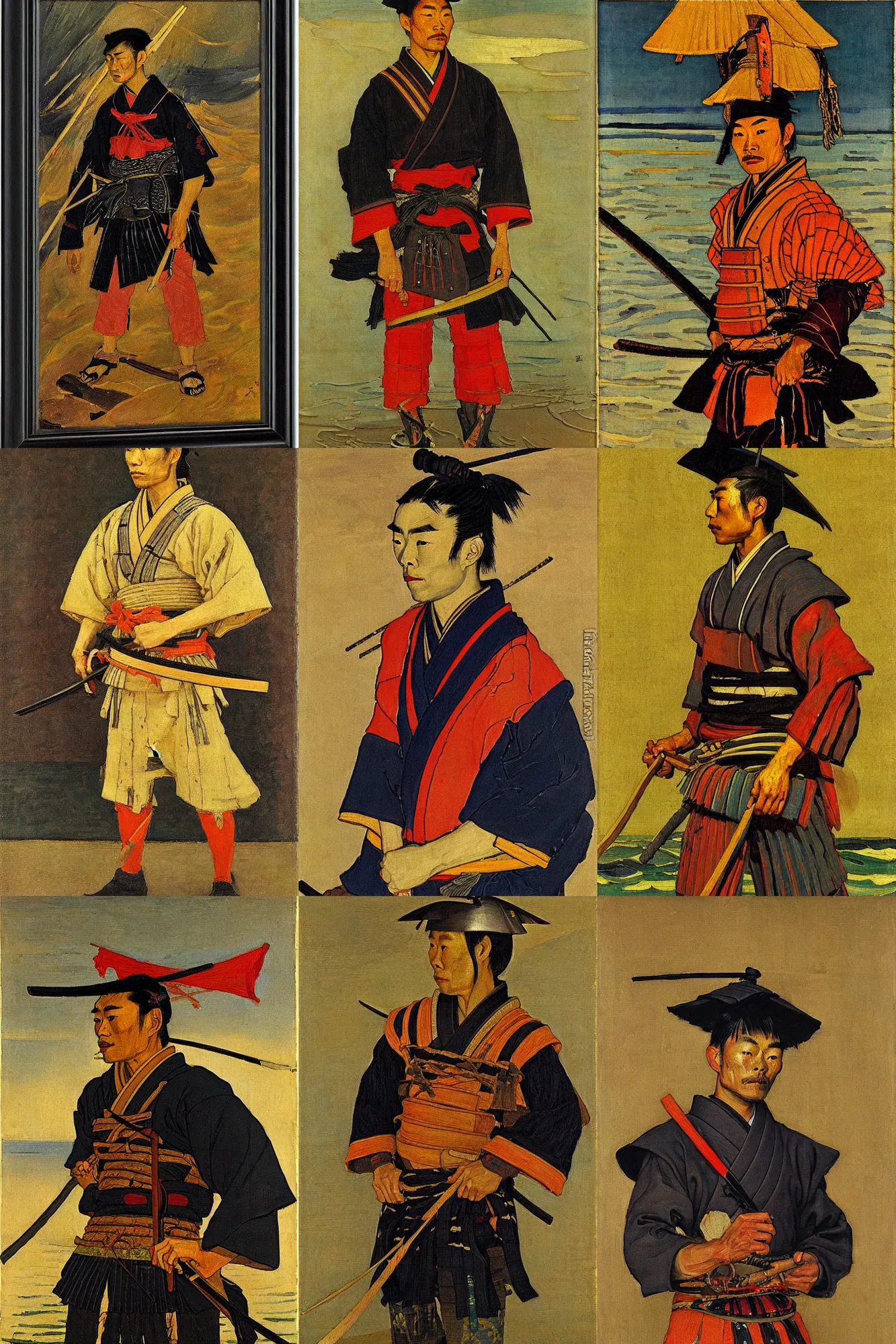 Prompt: a samurai sailor by tom thomson, otto marseus van schrieck, socialist realism