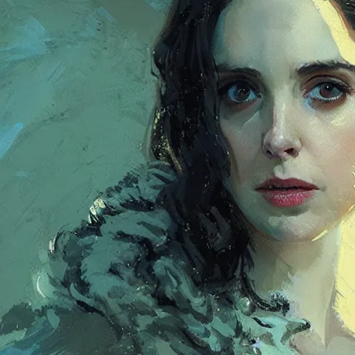 Image similar to alison brie as john snow, intricate, elegant, highly detailed, greg manchess, mucha, liepke, ruan jia, jeffrey catherine jones, ridley scott