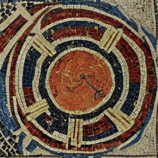 Image similar to an ancient roman mosaic of ultimate frisbee