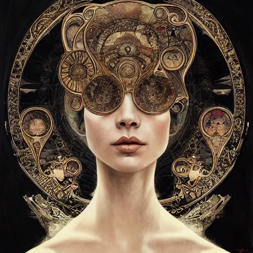 Prompt: the muse in the mirror, psychedelic experience, optical illusion, surreal, face, detailed, intricate, elegant, lithe, highly detailed, digital painting, artstation, concept art, smooth, sharp focus, illustration, art by krenz cushart and artem demura and alphonse mucha and stephan duquesnoy