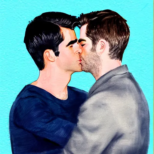 Prompt: ZACHARY QUINTO KISSING CHRIS PINE + TUMBLR PAINTING