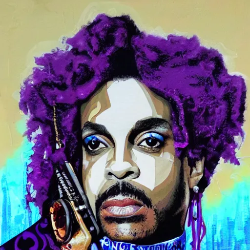 Prompt: a portrait of prince rogers nelson in a scenic environment by sandra chevrier, 8 0's, purple rain, trending on artstation