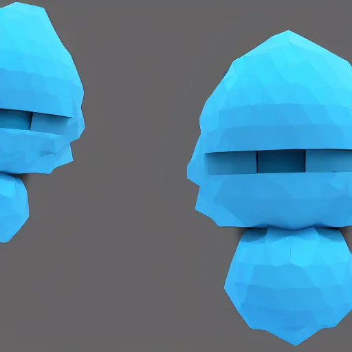 Prompt: 3D render of a cute, simplistic cyan crystal character with two blue hexagon eyes and a blue triangle mouth