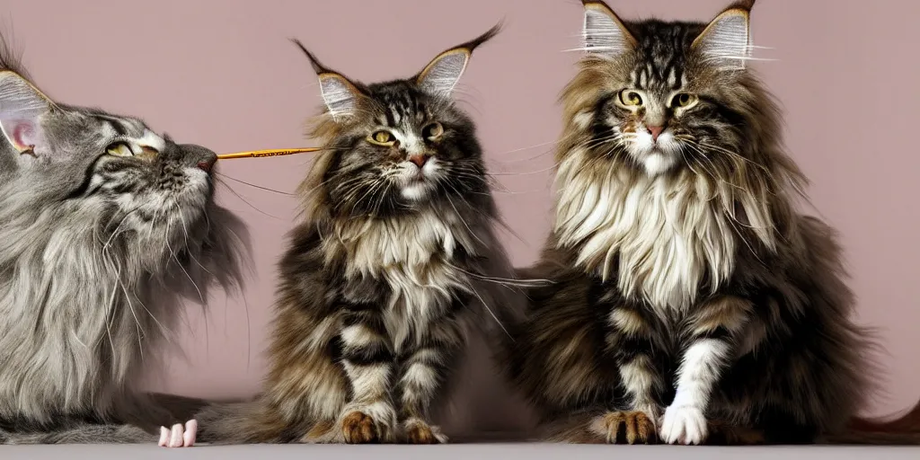 Image similar to a wise old maine coon explaining the beauty of mathematics to a mouse