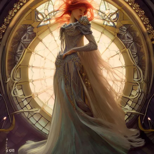 Prompt: Artificial Intelligence Princess, fantasy, intricate, elegant, dramatic lighting, emotionally evoking symbolic metaphor, highly detailed, lifelike, photorealistic, digital painting, artstation, concept art, smooth, sharp focus, illustration, art by John Collier and Albert Aublet and Krenz Cushart and Artem Demura and Alphonse Mucha, character design by John Collier