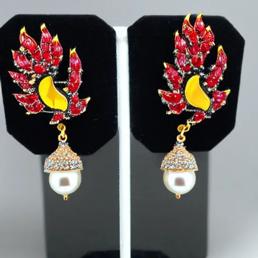 Image similar to jewelry design, pearl earrings with phoenix decoration, model show