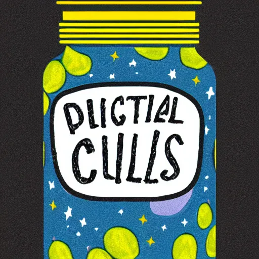 Image similar to A digital jar of pickles, cosmic