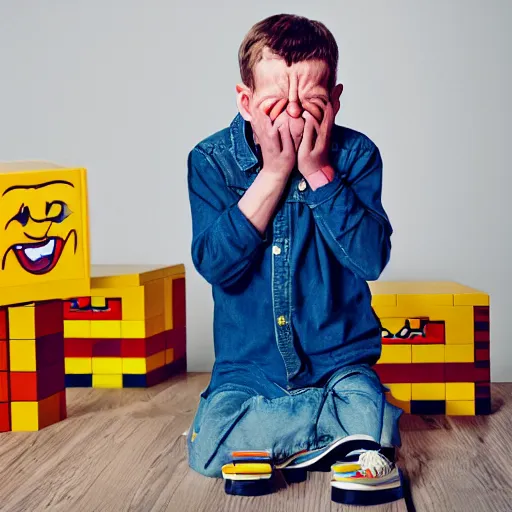 Prompt: the real life version of the Munch Scream of a man after stepping over some painful lego, still from a local magazine, high quality photography,