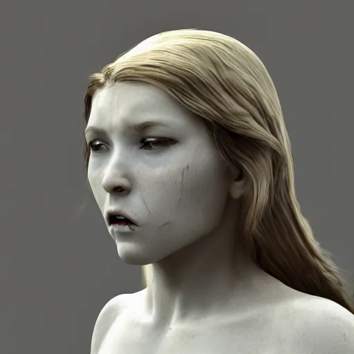 Image similar to tormented female angel, 8k, ultra realistic, hyper realistic