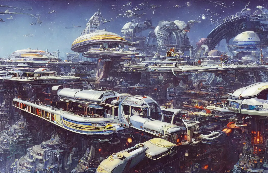 Image similar to a retro futurism elevated railway on colonized planet by robert mccall and john berkey | ralph mcquarrie :. 5