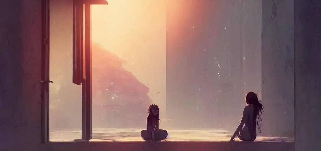 Image similar to Young Himalayan woman waiting by a door | night time scene, plain walls | white eyes, long messy hair | somber lighting, futuristic, dim lighting, digital art by Makoto Shinkai ilya kuvshinov and Wojtek Fus, digital art, concept art,