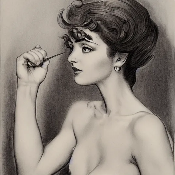 Prompt: a highly detailed portrait in the style of boris vallejo and in the style of charles dana gibson.