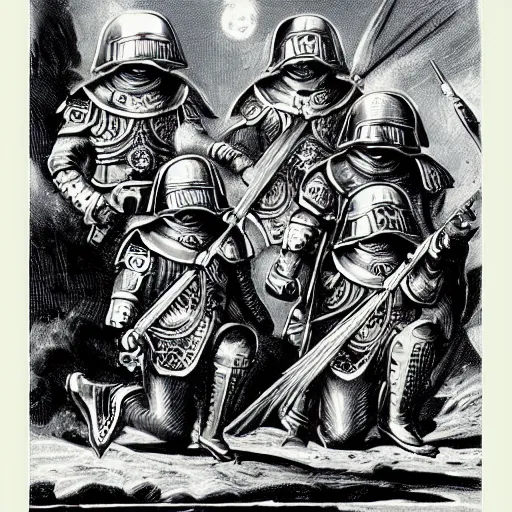 Prompt: ottoman sultanate space marines, pulp science fiction illustration