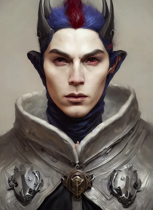 Prompt: royal mage demon half human male, elegant, wearing a bomber jacket, armor, hyper realistic, white horns, extremely detailed, dnd character art portrait, fantasy art,, dramatic lighting, vivid colors, artstation, by edgar maxence and caravaggio and michael whelan and delacroix, lois van baarle and bouguereau