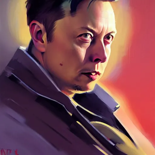 Image similar to greg manchess portrait painting of elon musk with jet engine as overwatch character, medium shot, asymmetrical, profile picture, organic painting, rainy day, matte painting, bold shapes, hard edges, street art, trending on artstation, by huang guangjian and gil elvgren and sachin teng