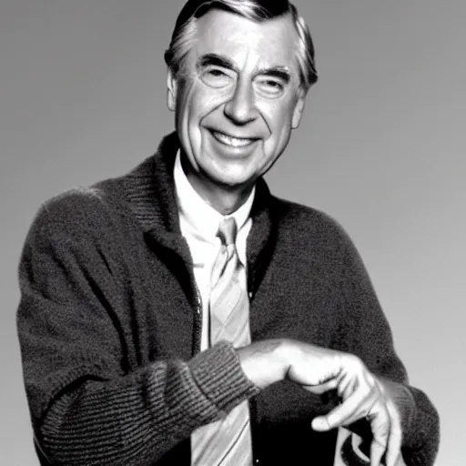 Image similar to mr. rogers doing finger guns, funny color photo