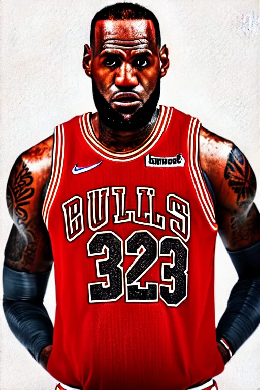 Image similar to 4 k portrait of lebron james in a chicago bulls uniform