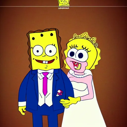 Prompt: a beautiful scrinshort of wedding couple in style of spongebob squarepants cartoon, coherent symmetrical faces