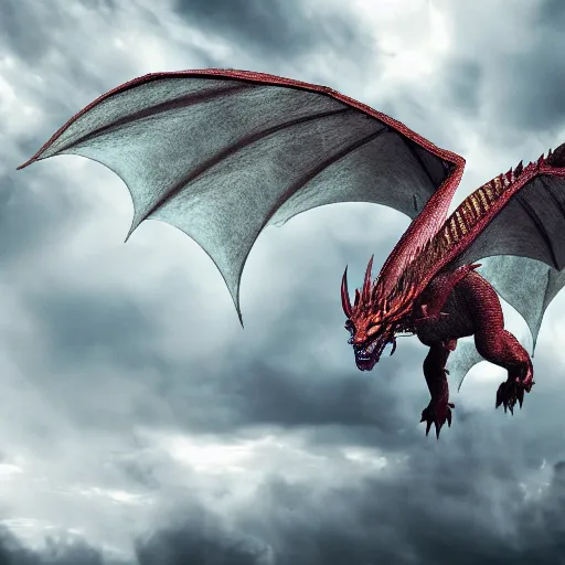 Image similar to Dragon wallpaper, 8k, digital art, hyperrealistic, single dragon flying, detailed