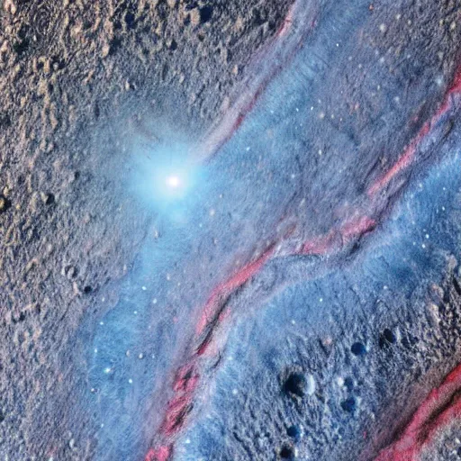 Prompt: a picture of an alien planet, taken from orbit, dark blue planet, red narrow lava rivers, astrophotography