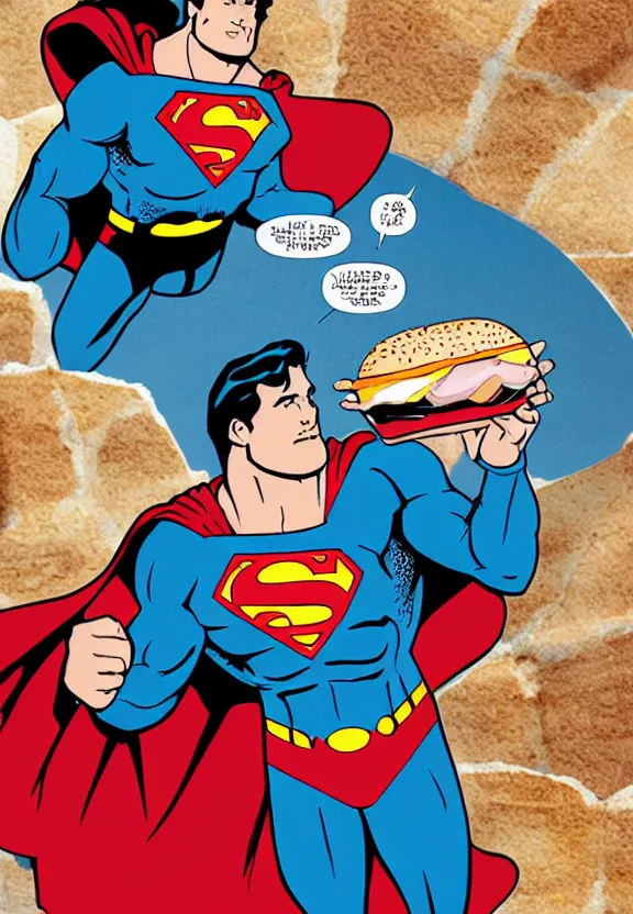 Image similar to superman eating a hamburger in his fortress of solitude