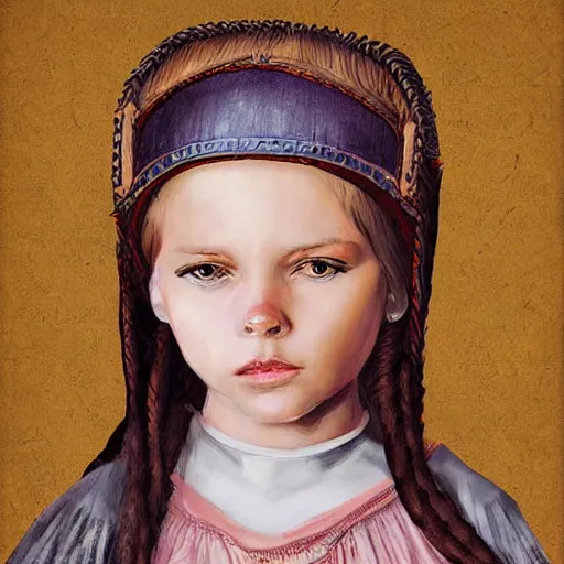 Image similar to portrait of a medieval child girl on a horse, digital art, detailed