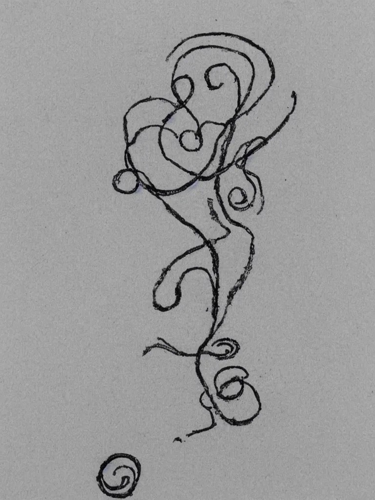 Image similar to a sketch of an acorn that turns into a tree in the shape of a treble clef with a zigzag line in the middle, single line drawing