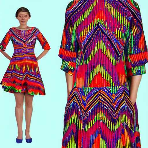 Prompt: a dress with a pattern of colorful powder.