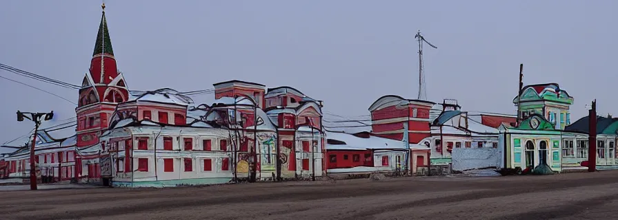 Image similar to a set of buildings in sleeping district of russian town, doomer romantic setting, constructivism