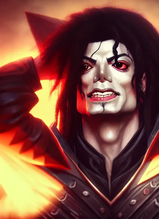 Image similar to portrait of pentakill michael jackson from league of legends, au naturel, hyper detailed, digital art, trending in artstation, cinematic lighting, studio quality, smooth render, unreal engine 5 rendered, octane rendered, art style by klimt and nixeu and ian sprigger and wlop and krenz cushart and riot