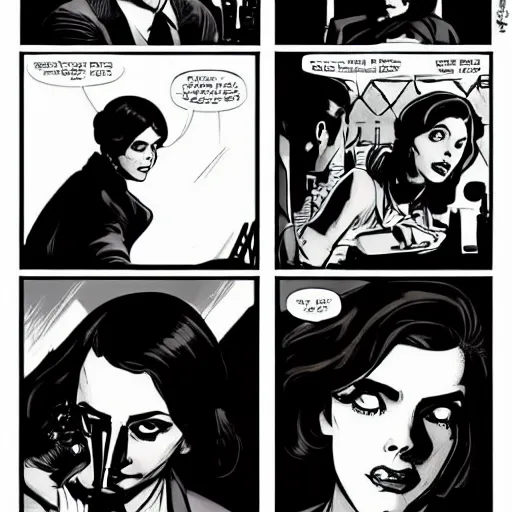 Prompt: in the style of Rafael Albuquerque comic art, Elizabeth from Bioshock Infinite hiring a detective.