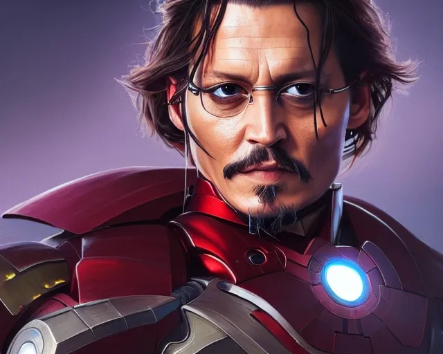 Prompt: photography of johnny depp as ironman, deep focus, d & d, fantasy, intricate, elegant, highly detailed, digital painting, artstation, concept art, matte, sharp focus, illustration, hearthstone, art by artgerm and greg rutkowski and alphonse mucha