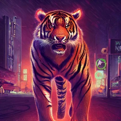 Image similar to a beautfiul award winning commission portrait of an anthro tiger in the neon cyberpunk city at night,wearing a leather jacket,glow effect,detailed face,photorealistic,character design by charles bowater,ross tran,deviantart,artstation,digital art,hyperdetailed,realistoc,western comic style,vfx,dramatic