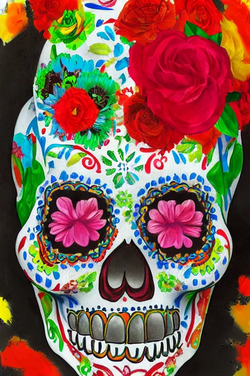 Image similar to illustration of a sugar skull day of the dead girl, art by gerhard richter