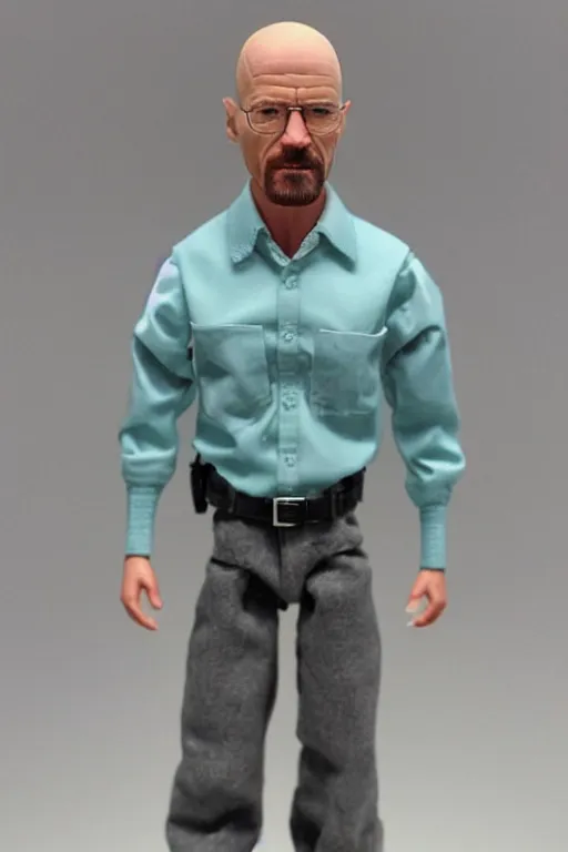 Image similar to walter white barbie doll, photorealistic, highly detailed,