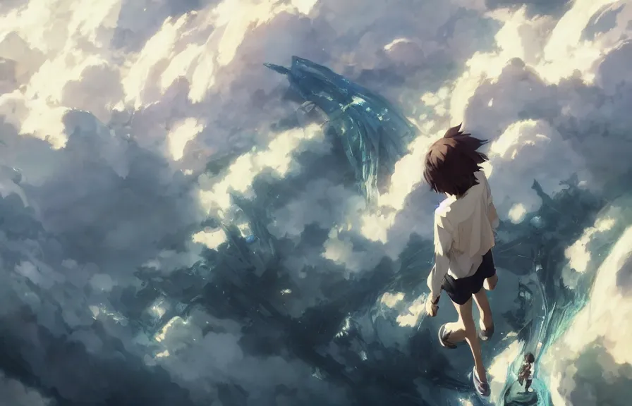 Image similar to makoto shinkai concept art of the cloud dragon dimension, key visual, ambient lighting, highly detailed, digital painting, artstation, concept art, sharp focus, by makoto shinkai and akihiko yoshida and hidari and wlop and greg rutkowski