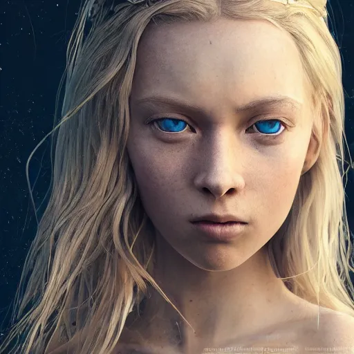 Image similar to epic cinematic shot of beautiful scandinavian princess with symmetrical face stunning eyes and long blonde standing against wooden wall surrounded full of bulletholes, weta disney pixar, hi - fructose, decadent highly - detailed digital painting, golden ratio, octane render, artstation, cinematic composition, smooth, sharp focus, artgerm, mucha, loish, wlop hdr