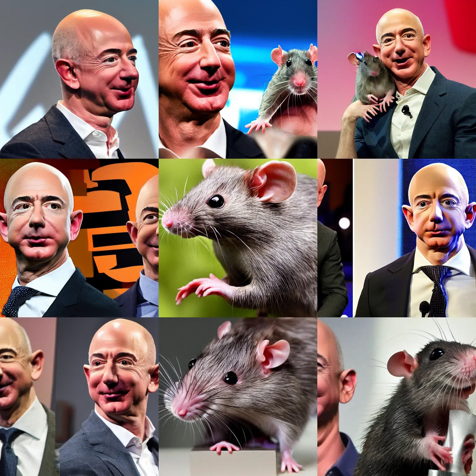 Prompt: a rat with jeff bezos' head
