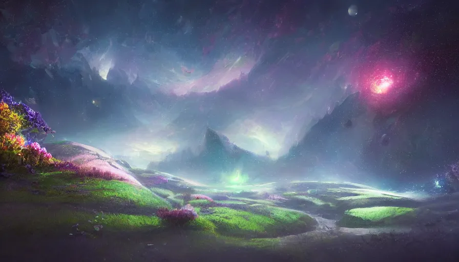 Image similar to the garden at the end of the universe, trippy, jessica rossier, art station