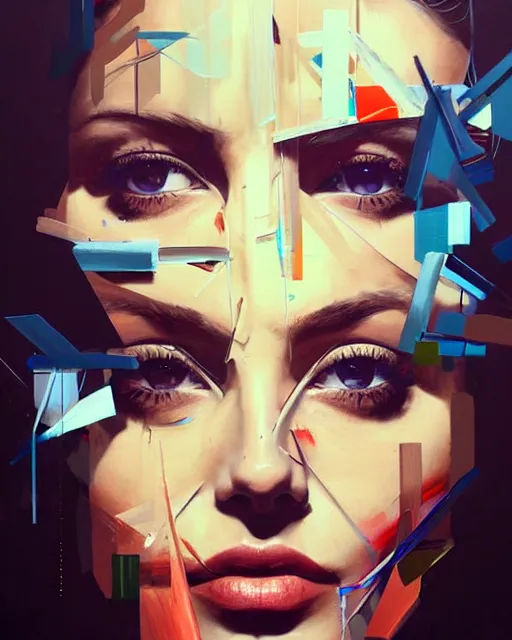 Image similar to painting, shards of time, face portrait, centered portrait, medium closd - up, illustration, highly detailed, simple, no jagged lines, smooth, artstation, artwork by obey, artwork by sandra chevrier