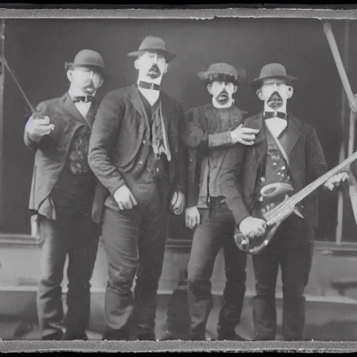 Image similar to 1910s daguerrotype footage of death metal band