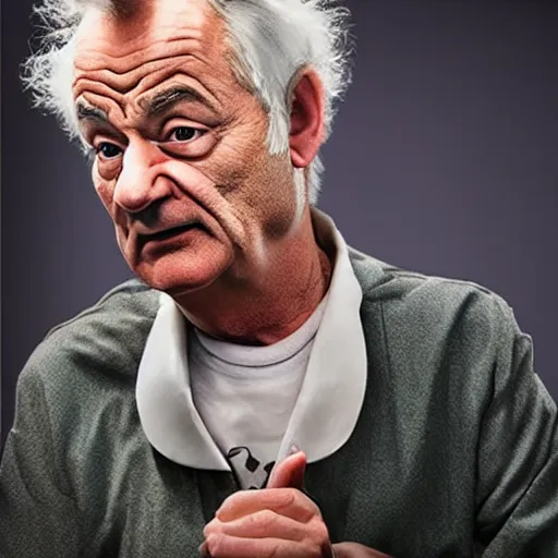 Image similar to !dream the roll of Rick Sanchez will be played by Bill Murray, spikey hair, white lab coat, photography